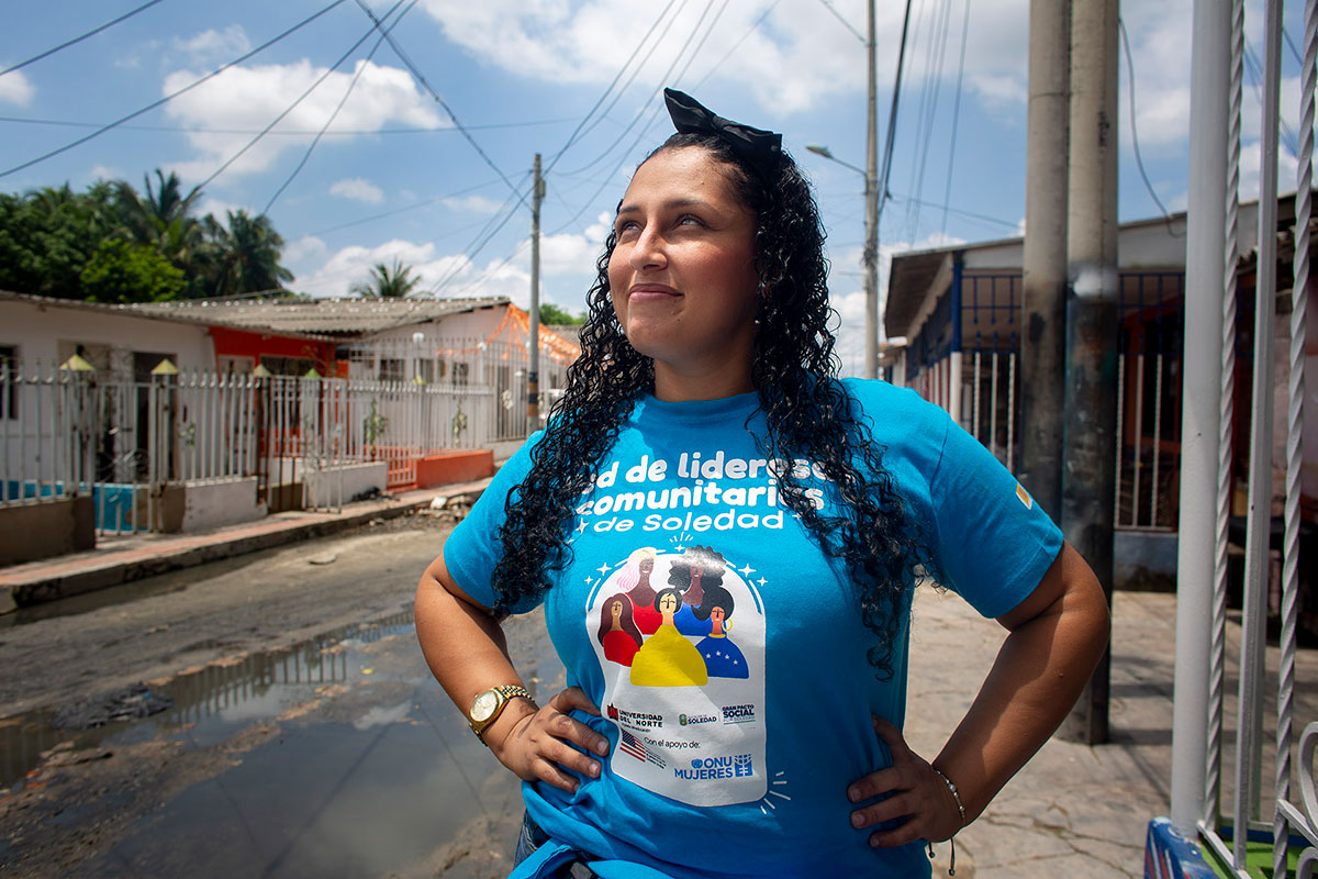 Mayerling Cordero llegó a Colombia hace cinco años procedente de Venezuela. En la actualidad lidera iniciativas destinadas a empoderar a otras mujeres migrantes y a promover su seguridad y bienestar en el municipio colombiano de Soledad. 