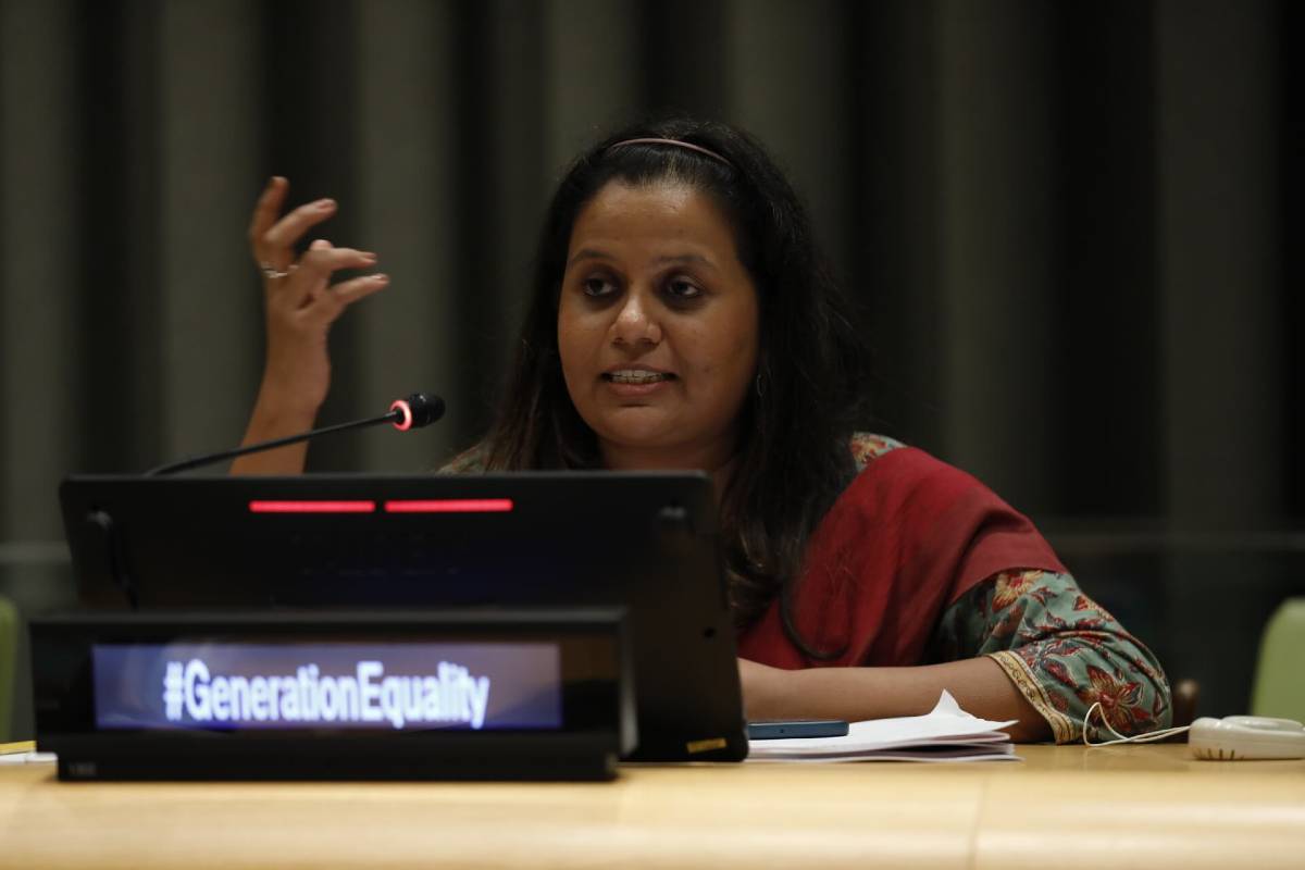 Feminist Manch Co-Creator Jeevika Shiv at the Generation Equality Midpoint Moment, United Nations Headquarters, New York, 17 September 2023. Photo: UN Women/Ryan Brown.