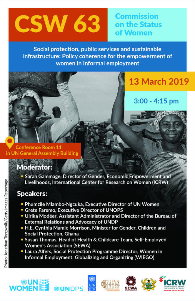 CSW63 side event: Social protection, public services, and sustainable infrastructure: Policy coherence for the empowerment of women in informal employment