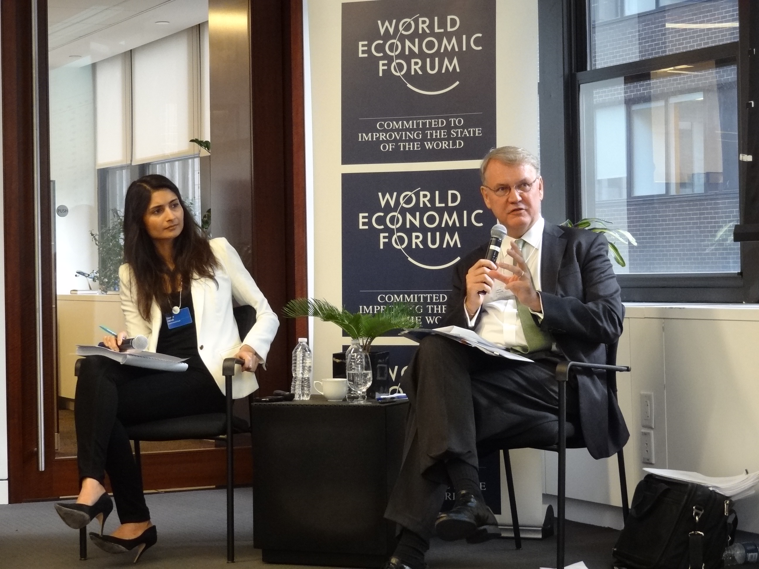 Saadia Zahidi and John Hendra at the launch of the Global Gender Gap Report. Photo: World Economic Forum