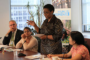 UN Women Executive Director Phumzile Mlambo-Ngcuka meets with civil society partners based in New York. The first of many meetings she will have with civil society organizations and women's groups, it takes place in the Executive Director's second week and highlights the priority she gives to this important constituency.