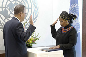 Phumzile Mlambo-Ngcuka was sworn in as Executive Director of UN Women by United Nations Secretary-General Ban Ki-moon at 8:45 am on 19 August 2013.