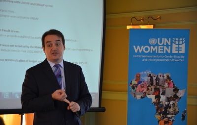 UN Women Deputy Executive Director Yannick Glemarec trained representatives from UN Women Regional offices and Country Offices on Resource Mobilization. Photo credit: UN Women/Martha Wanjala