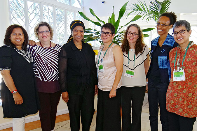 UN Women Executive Director Phumzile Mlambo-Ngcuka with the board of AWID. Photo: UN Women/Isabel Clavelin