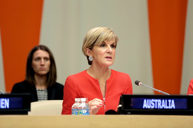 Australian Minister for Foreign Affairs, Julie Bishop speaks at the launch of the "Making Every Woman and Girl Count" initiative. Photo: UN Women/Ryan Brown