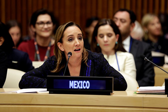 Claudia Ruiz Massieu, Secretary of Foreign Affairs of Mexico speaks at the launch of the "Making Every Woman and Girl Count" initiative. Photo: UN Women/Ryan Brown