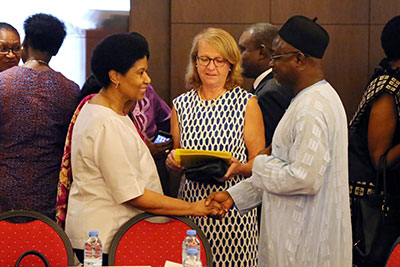 UN Women Executive Director Phumzile Mlambo-Ngcuka at a roundtable meeting with the diplomatic corps in Liberia. Photo: UN Women/Stephanie Raison