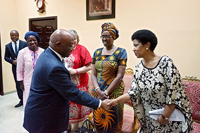 UN Women Executive Director Phumzile Mlambo-Ngcuka congratulated Liberia Vice-President Joseph Boakai. Photo: UN Women/Winston Daryoue