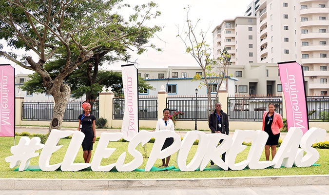 #ElesPorElas sign outside of the MOZEFO venue, Joaquim Chissano International Conference Centre. PHOTO CREDITS: UN Women/Lesira Girds