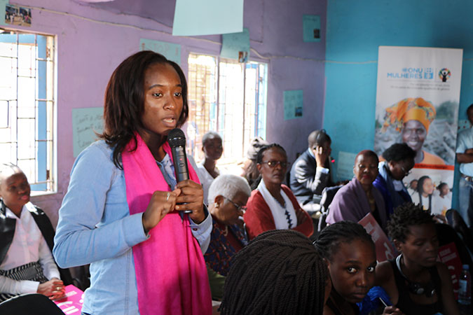 A member of a civil society organization speaks at an event in Mozambique. Photo: UN Women/Lesira Gerdes