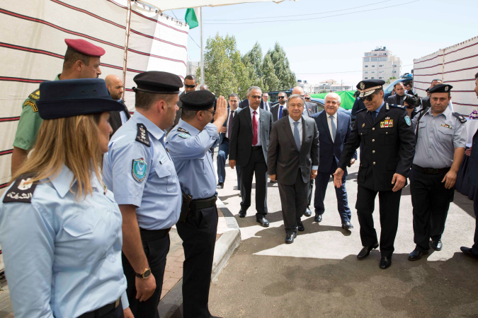 UN Secretary-General António Guterres arrives at the One Stop Centre for survivors of violence in Ramallah, Palestine. Photo: UN Photo/Ahed Izhiman
