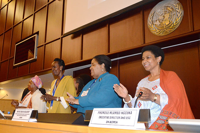 Key speakers at the closing ceremony of the Africa Ministerial Pre-Consultative Meeting to prepare for CSW61. Photo: UN Women/Martha Wanjala
