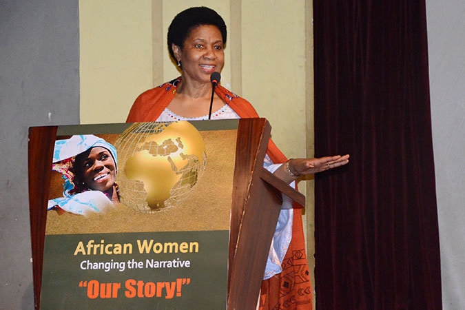 UN Women Executive Director Phumzile Mlambo-Ngcuka addressing the audience at the movie night. Photo: UN Women/Martha Wanjala