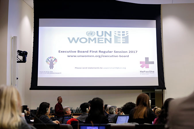 Opening of the first regular session of the UN Women Executive Board, UN headquarters, 14 February 2017. Photo: UN Women/Ryan Brown.