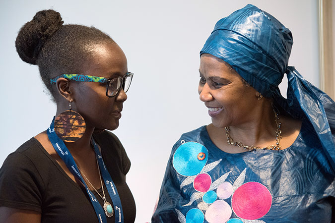 Lynn Kirabo, a young Software Engineer and Data enthusiast, who is a former UN Women Scholarship Recipient with UN Women Executive Director Phumzile Mlambo-Ngcuka.  Photo: UN Women/Franz Stapelberg