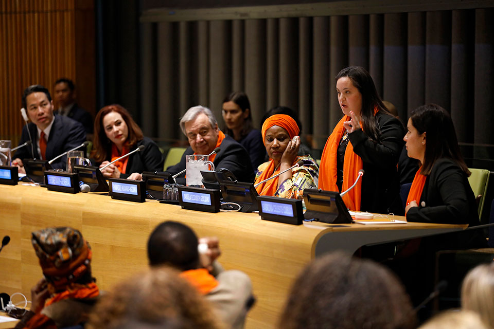 Activist and UN Trust Fund to End Violence against Women grantee Daniela Elizabeth Giuliano, speaks at the UN Commemoration of International Day for the Elimination of Violence against Women. Photo: UN Women/Ryan Brown