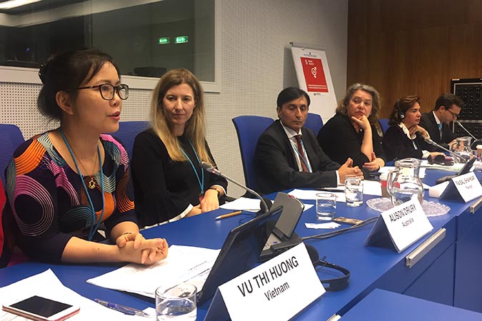 Photo: Panellists at the side event on coordinated, multi-sectoral responses for survivors of violence at the 27th Commission on Crime Prevention and Criminal Justice. Photo credit: Vu Thi Huong