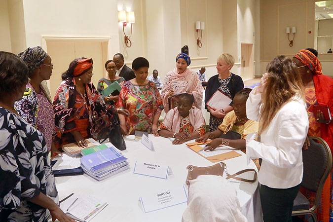 UN Women Executive Director Phumzile Mlambo-Ngcuka; UN Deputy Secretary-General Amina Mohammed; and Margot Wallström, Minister for Foreign Affairs of Sweden discuss issues with Civil Society groups in Chad. Photo: UN Chad
