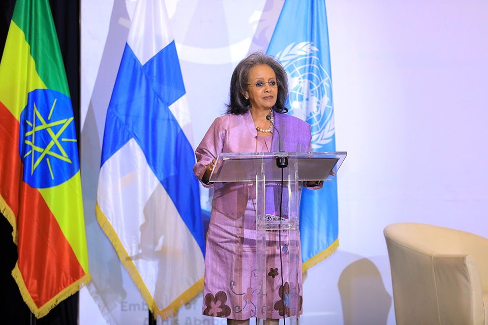 President of Ethiopia Sahle-Work Zewde speaks at the "She for Business" event on 15 October. Photo: UN Women