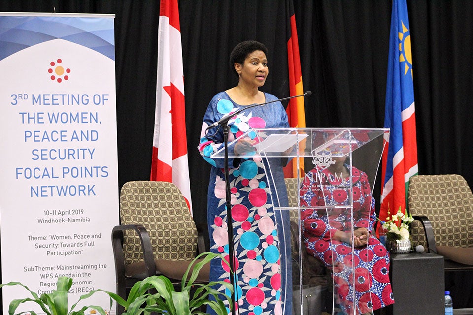 UN Women Executive Director delivers her Call to Action at the meeting of the Women, Peace and Security Global Focal Points Network. Photo: UN Women/Otae Mkandawire