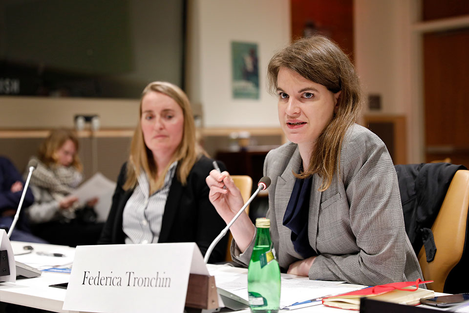 Federica Tronchin, Head of Office JRR USA and Sexual and Gender-Based Violence Programme Manager, discusses gains made by including gender-expertise in human rights violations. Photo: UN Women/Jodie Mann