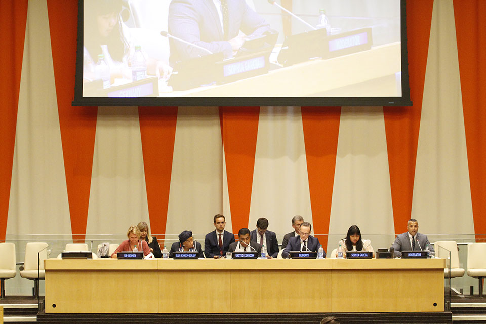 A total of 75 pledges of new commitments and actions were made by Member States, UN entities, regional organizations and civil sociey during the high-level side event of the Security Council on 23 April in New York. Photo: UK Mission to the UN/Jaclyn Licht