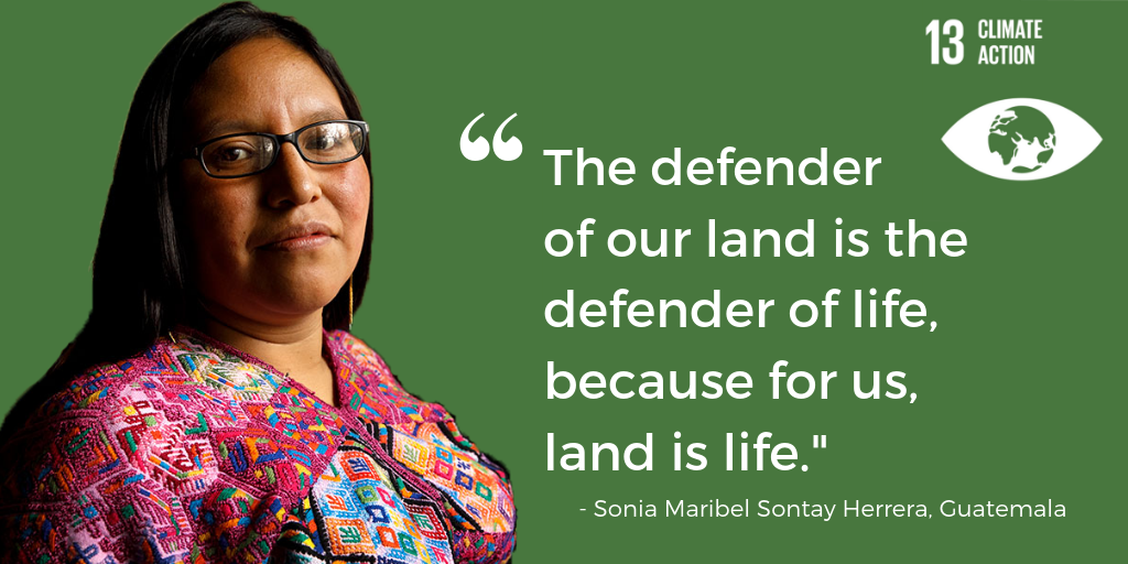 SDG 13: "The defender   of our land is the defender of life, because for us, land is life." -- Sonia Maribel Sontay Herrera, Guatemala