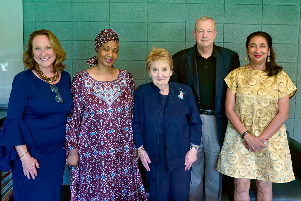 Peggy Clark, Vice President of Policy Programs and Executive Director of Aspen Global Innovators Group; Phumzile Mlambo-Ngcuka, Executive Director of UN Women;   Madeleine Albright, former US Secretary of Stat; John Allen, President of Brookings; and Anita Bhatia, UN Women Deputy Executive Director. Photo Courtesy of The Aspen Institute