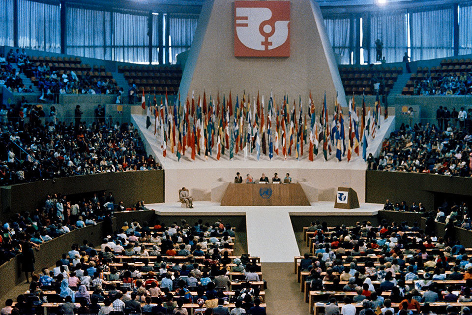 The World Conference of the International Women's Year opened at the Juan de la Barrera Gymnasium in Mexico City on 19 June 1975 with 110 delegations represented at the opening session, with women delegates outnumbering the men by about six to one. Photo: UN Photo/B Lane