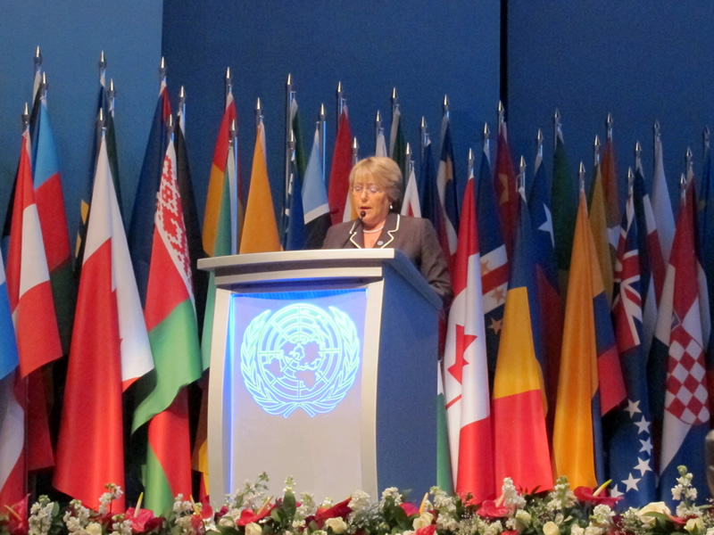 La Directrice exécutive d'ONU Femmes Michelle Bachelet intervient lors de la session d'ouverture de la Quatrième Conférence des Nations Unies sur les pays les moins avancés