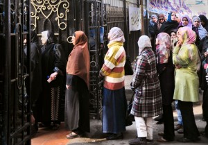 Women line up to vote in Egypt's 2011 parliamentary elections.