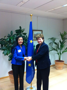 UN Women Deputy Executive Director for Intergovernmental Support and Strategic Partnerships Lakshmi Puri with European Commissioner Kristalina Georgieva