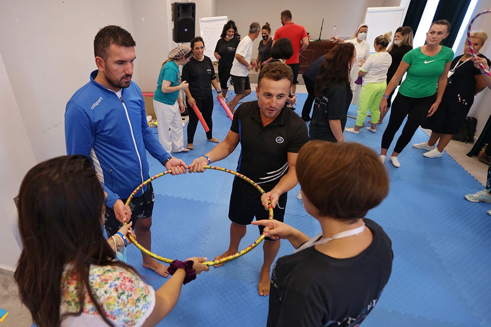 High school teachers from Durres, Tirana, Kavaja and Lezha participate in Empowerment through self-defense (ESD) training.   Photo:  UN Women Albania