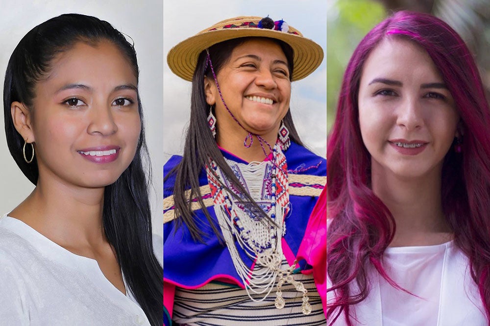 collage of three colombian women activists.