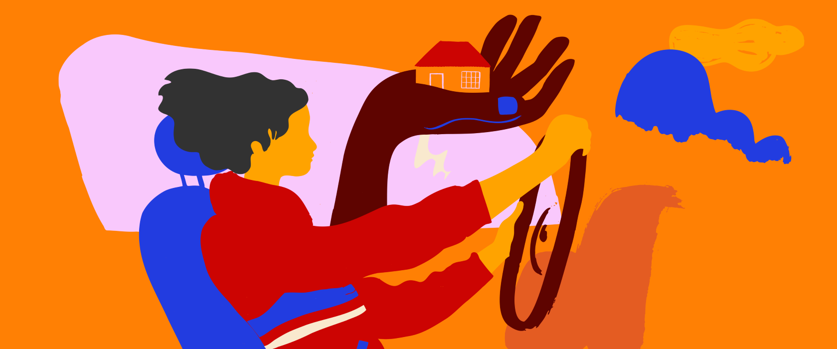 an illustration of a woman driving a car.