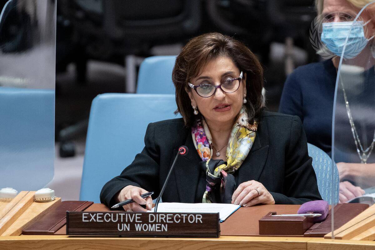 Sima Sami Bahous, UN Women Executive Director, briefs the Security Council meeting on women and peace and security, 21 October 2021. Photo: UN Photo/Eskinder Debebe.