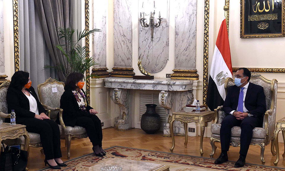 UN Women Executive Director Sima Bahous during her meeting with H.E. Moustafa Madbuly, Prime Minister of Egypt on 28 November 2021.  Photo: Courtesy of the Prime Minister’s Office