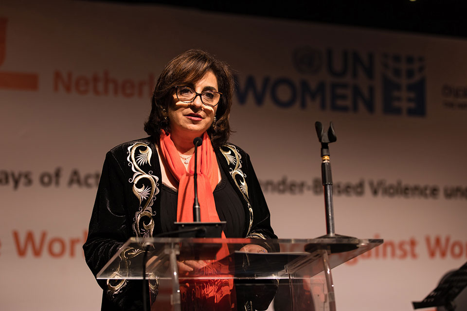UN Women Executive Director Sima Bahous addresses the 16 Days of Activism commemoration event in Cairo, Egypt on 28 November 2021.  Photo: UN Women/Mohamed Ezz Aldin 