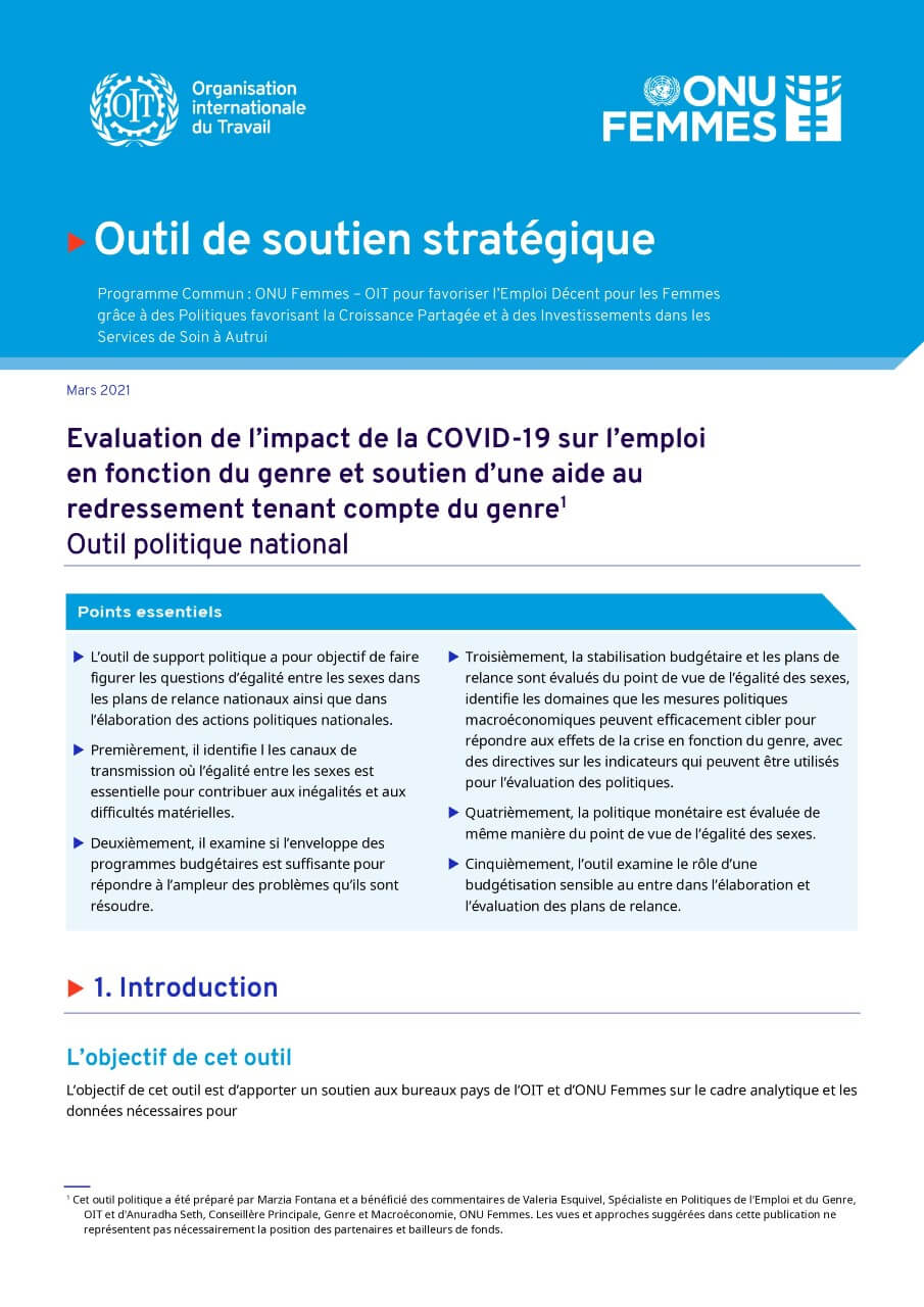 Evaluation de l’impact de la COVID-19 sur l’emploi en fonction du genre et soutien d’une aide au redressement tenant compte du genre