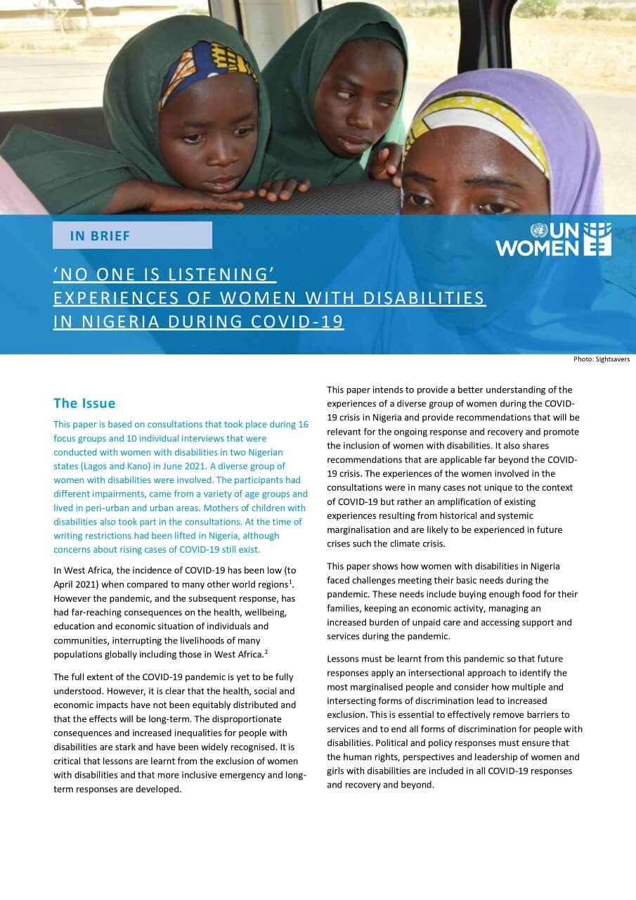 “No one is listening”: Experiences of women with disabilities during COVID-19 in Nigeria