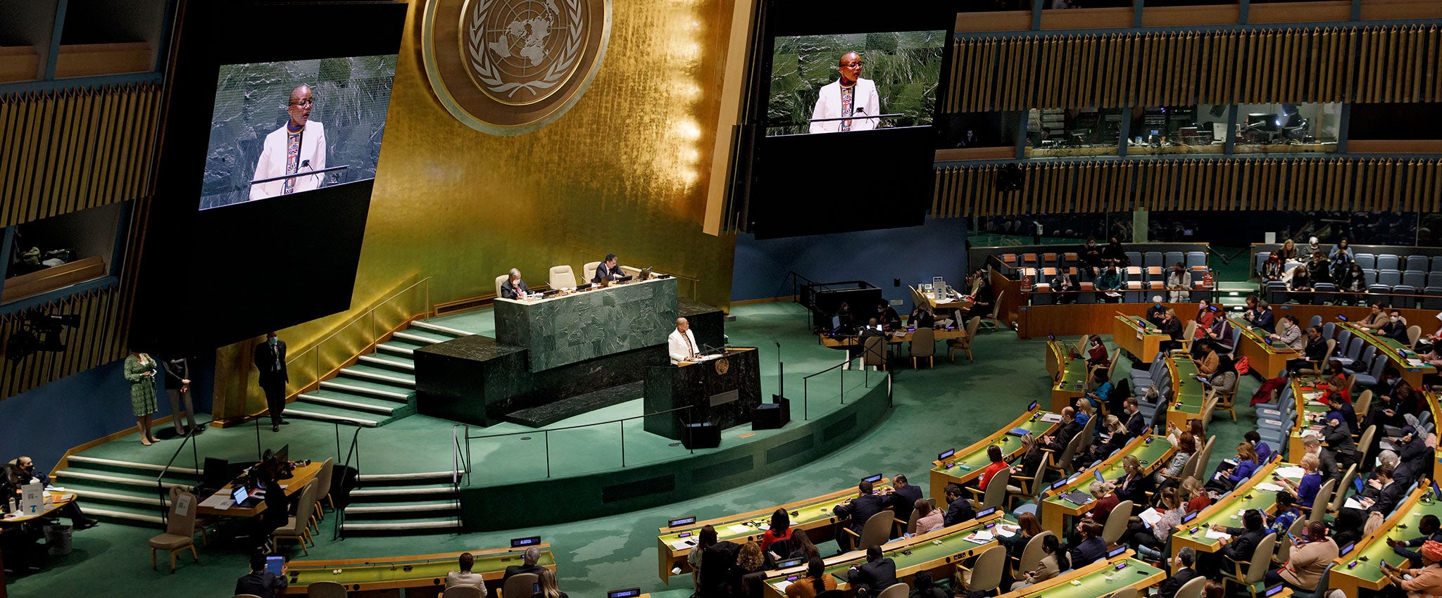 H.E. Ms. Mathu Joyini, Chair of the 66th session of the Commission on the Status of Women and Permanent Representative of South Africa, opens the session at UN Headquarters in New York. Photo: UN Women/Ryan Brown.