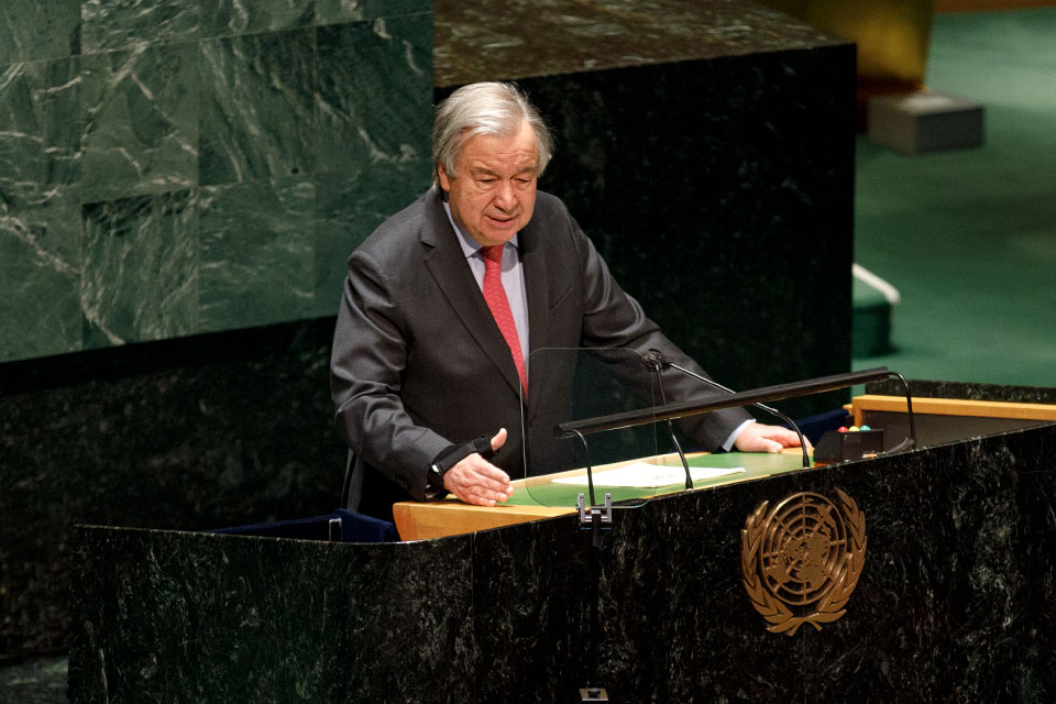 UN Secretary-General Antonio Guterres addresses the 66th session of the Commission on the Status of Women on March 14.  Photo: UN Women/Ryan Brown.