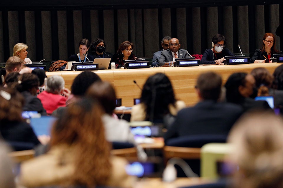 UN Women Executive Director Sima Bahous speaks at a special event, hosted by the President of the General Assembly, dedicated to the elimination of violence against women in politics. Photo:  UN Women/Ryan Brown.