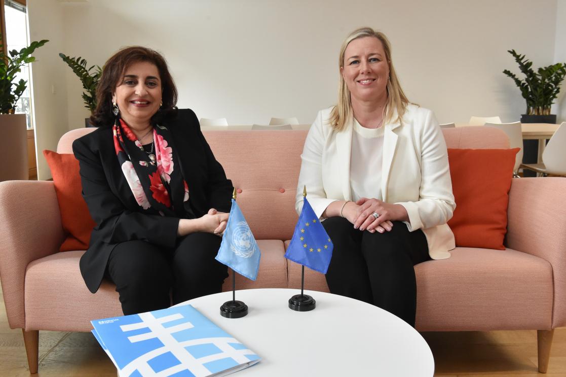 UN Women Executive Director Sima Bahous and European Commissioner for International Partnerships Jutta Urpilainen.  Photo: European Union 2022 