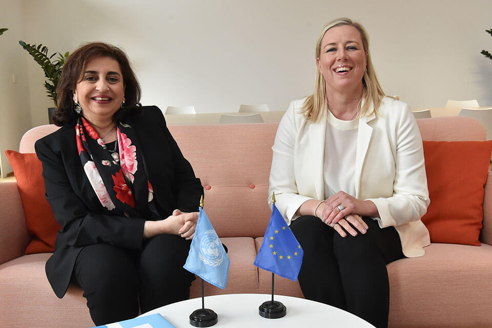 UN Women Executive Director Sima Bahous meets with Jutta Urpilainen, European Commissioner for International Partnerships. Photo: European Union.
