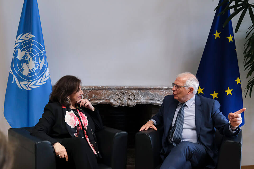 UN Women Executive Director Sima Bahous meets with Josep Borrell Fontelles, High Representative of the European Union for Foreign Affairs and Security Policy, EEAS. Photo: European Union.