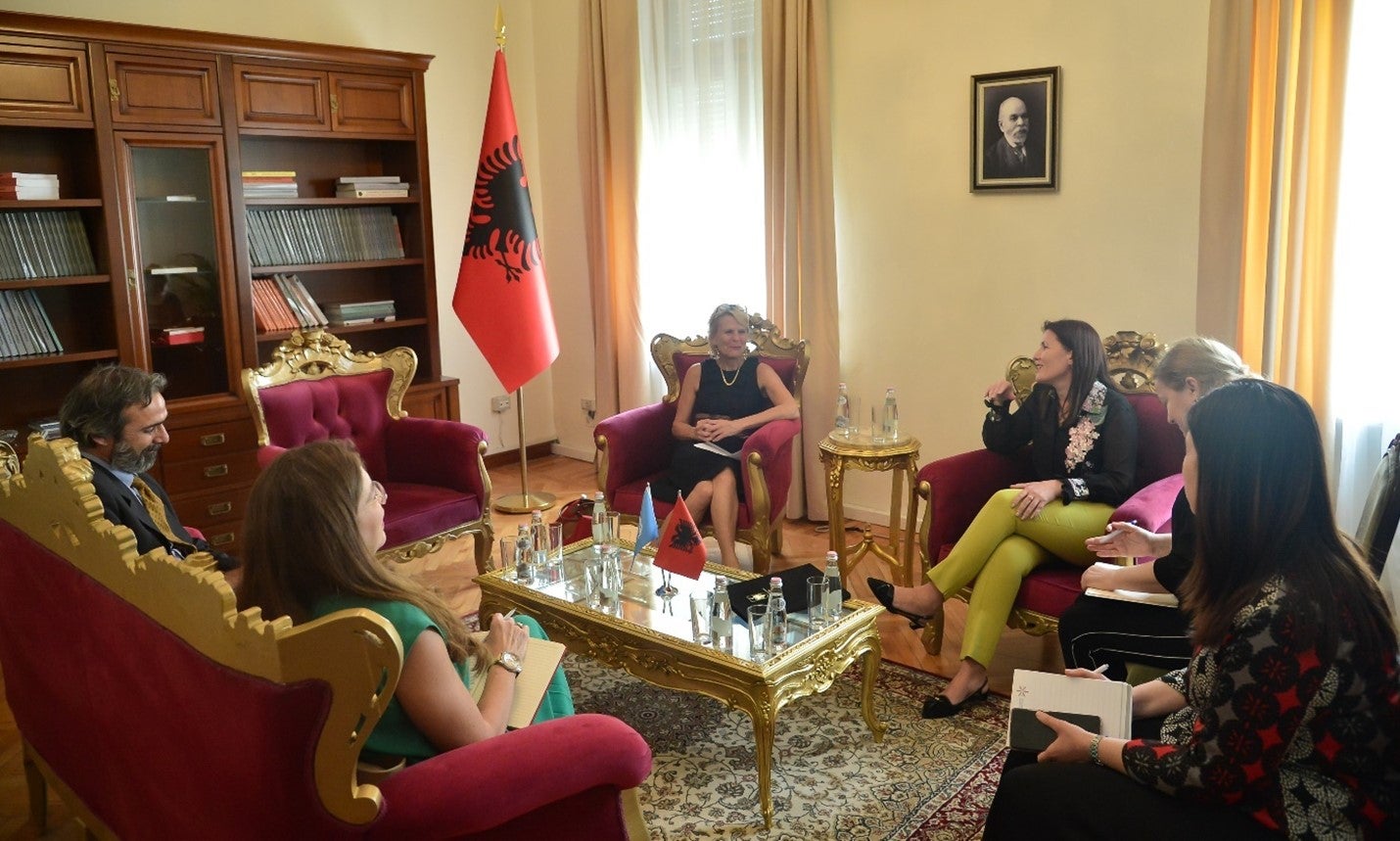 UN Women Deputy Executive Director, Åsa Regnér meeting Deputy Speaker of Parliament, Ermonela Felaj. Photo: UN Women Albania/Eduard Pagria