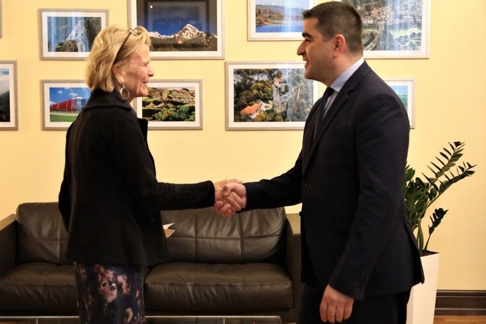 UN Women Deputy Executive Director Åsa Régner meeting with the Speaker of the Parliament of Georgia, Shalva Papuashvili. Photo: Parliament of Georgia