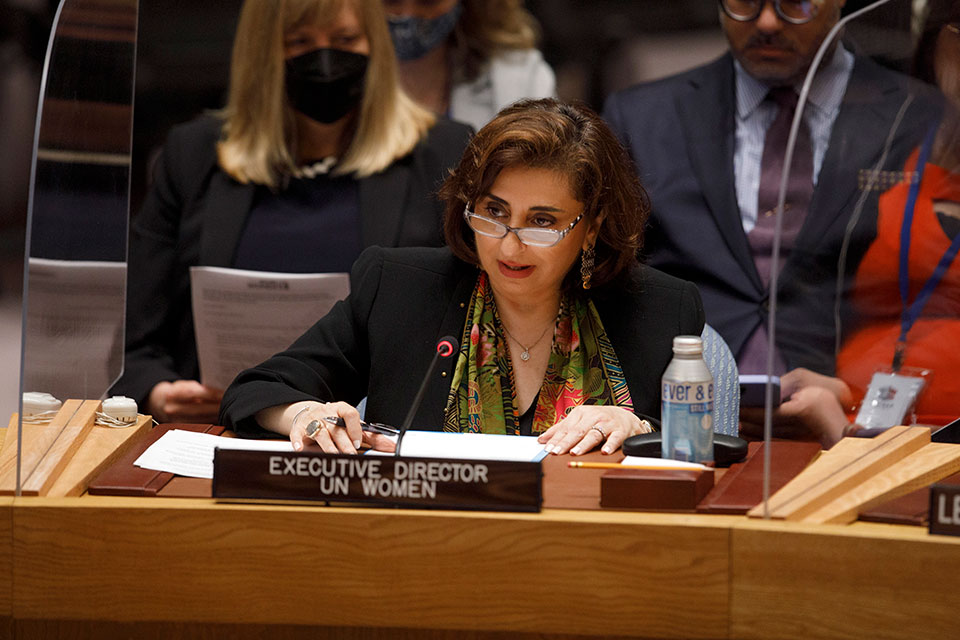 UN Women Executive Director Sima Bahous addresses the UN Security Council at the Open Debate on Women, Peace and Security. Photo: UN Women/Ryan Brown