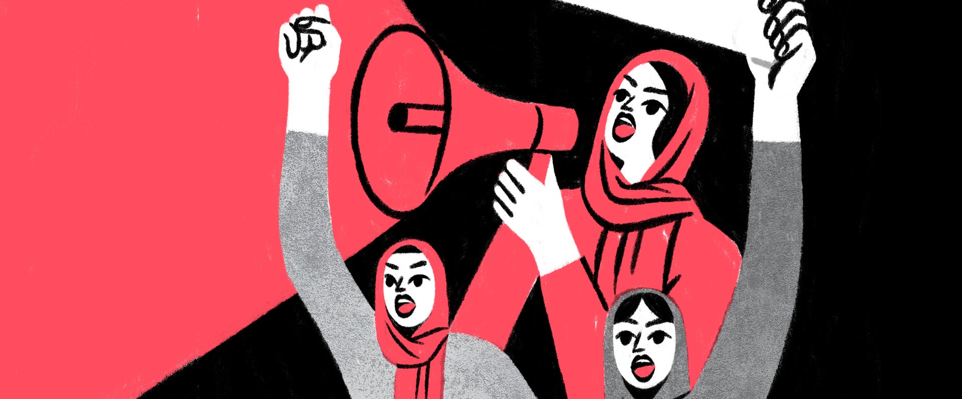 Illustration depicting women protesting. Illustrator: Anina Takeff.